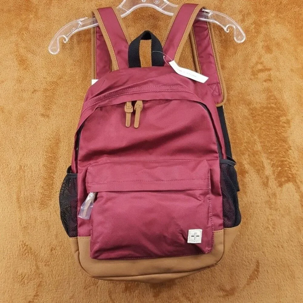 SUN + STONE Burgundy Backpack Canvas School Laptop Bookbag RILEY
